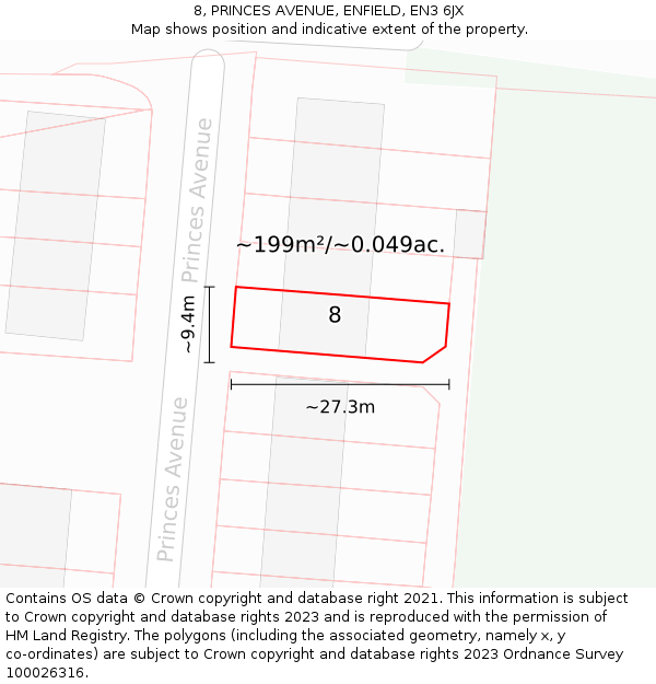 8, PRINCES AVENUE, ENFIELD, EN3 6JX: Plot and title map