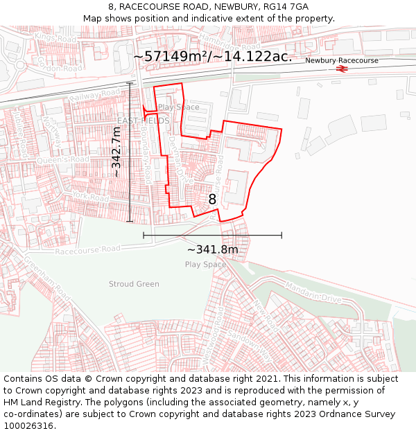 8, RACECOURSE ROAD, NEWBURY, RG14 7GA: Plot and title map