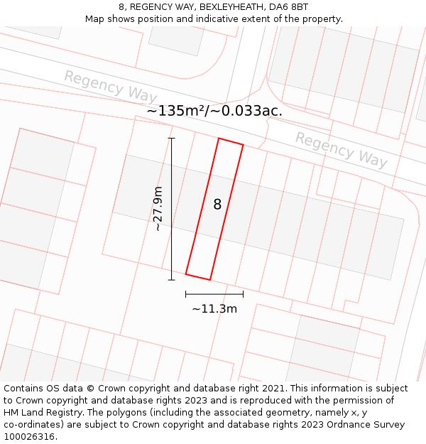 8, REGENCY WAY, BEXLEYHEATH, DA6 8BT: Plot and title map