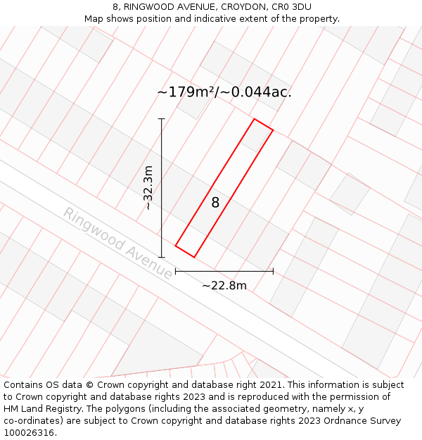 8, RINGWOOD AVENUE, CROYDON, CR0 3DU: Plot and title map