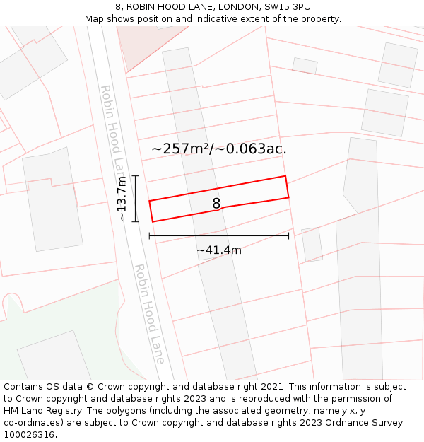 8, ROBIN HOOD LANE, LONDON, SW15 3PU: Plot and title map