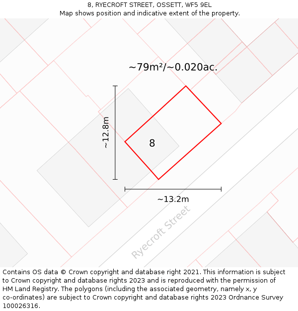 8, RYECROFT STREET, OSSETT, WF5 9EL: Plot and title map