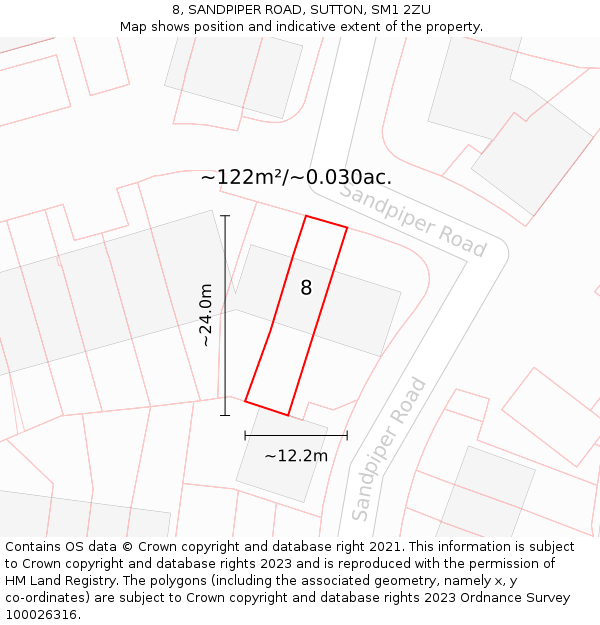 8, SANDPIPER ROAD, SUTTON, SM1 2ZU: Plot and title map