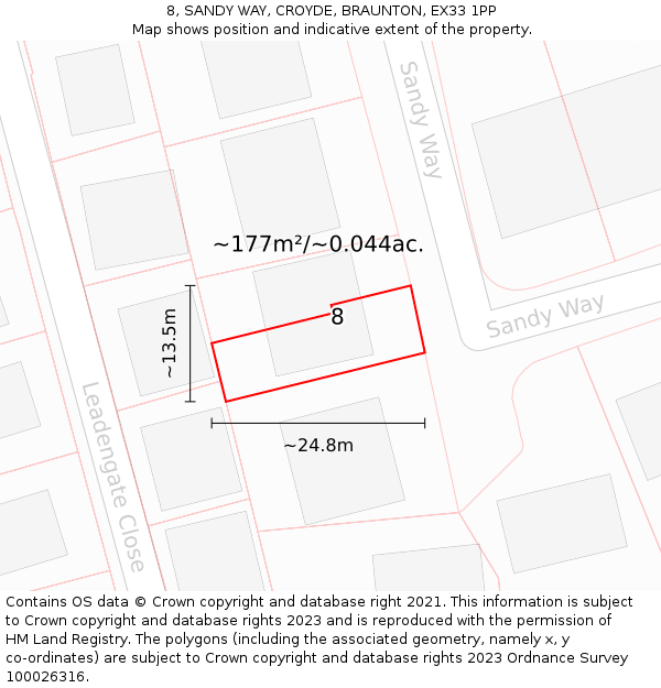 8, SANDY WAY, CROYDE, BRAUNTON, EX33 1PP: Plot and title map