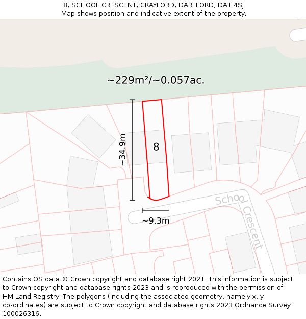 8, SCHOOL CRESCENT, CRAYFORD, DARTFORD, DA1 4SJ: Plot and title map