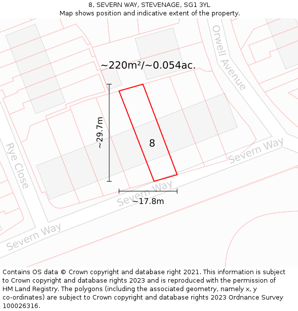 8, SEVERN WAY, STEVENAGE, SG1 3YL: Plot and title map