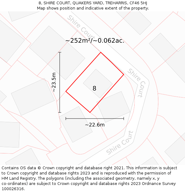 8, SHIRE COURT, QUAKERS YARD, TREHARRIS, CF46 5HJ: Plot and title map