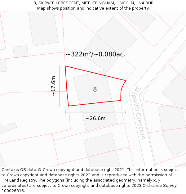 8, SKIPWITH CRESCENT, METHERINGHAM, LINCOLN, LN4 3HP: Plot and title map