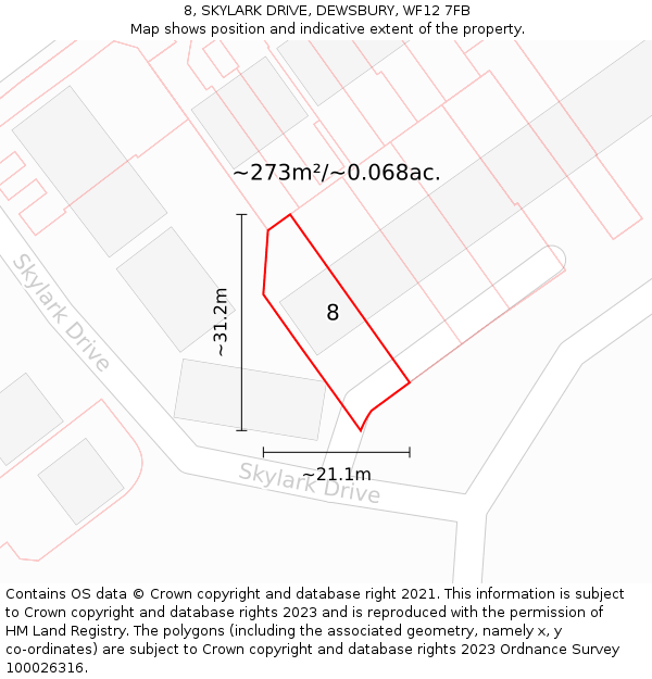8, SKYLARK DRIVE, DEWSBURY, WF12 7FB: Plot and title map