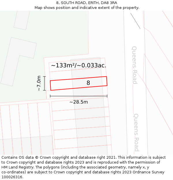 8, SOUTH ROAD, ERITH, DA8 3RA: Plot and title map