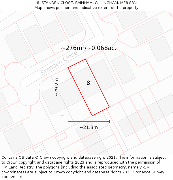 8, STANDEN CLOSE, RAINHAM, GILLINGHAM, ME8 8RN: Plot and title map