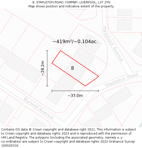 8, STAPLETON ROAD, FORMBY, LIVERPOOL, L37 2YN: Plot and title map