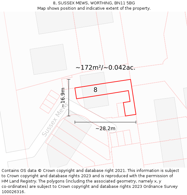 8, SUSSEX MEWS, WORTHING, BN11 5BG: Plot and title map