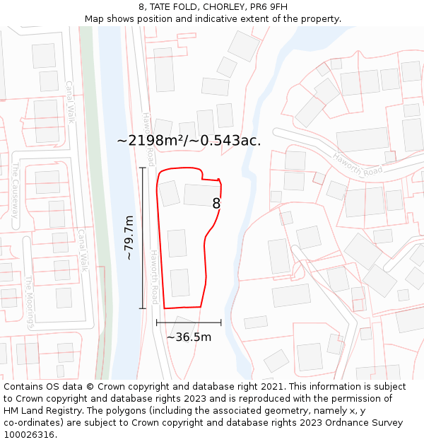 8, TATE FOLD, CHORLEY, PR6 9FH: Plot and title map