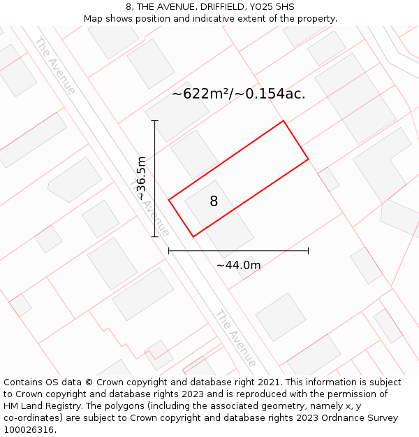 8, THE AVENUE, DRIFFIELD, YO25 5HS: Plot and title map