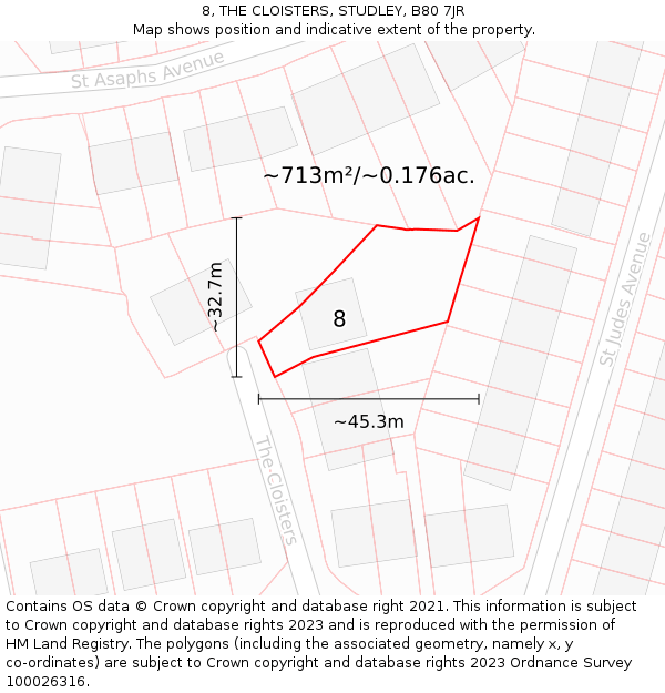 8, THE CLOISTERS, STUDLEY, B80 7JR: Plot and title map