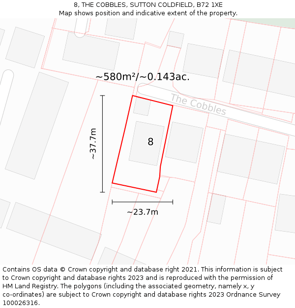 8, THE COBBLES, SUTTON COLDFIELD, B72 1XE: Plot and title map