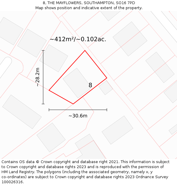 8, THE MAYFLOWERS, SOUTHAMPTON, SO16 7PD: Plot and title map