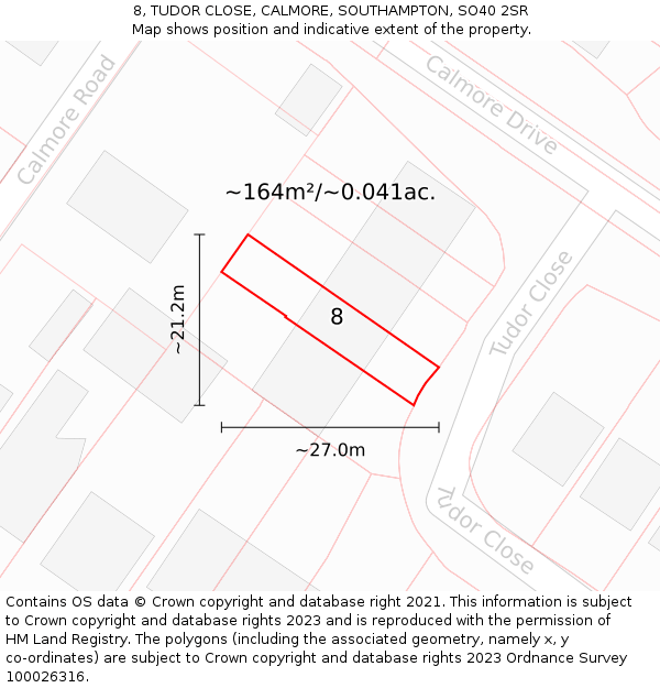 8, TUDOR CLOSE, CALMORE, SOUTHAMPTON, SO40 2SR: Plot and title map