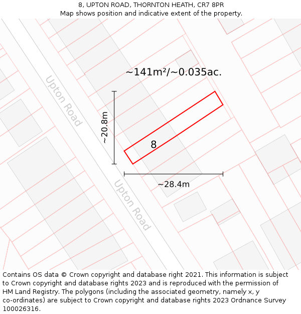 8, UPTON ROAD, THORNTON HEATH, CR7 8PR: Plot and title map
