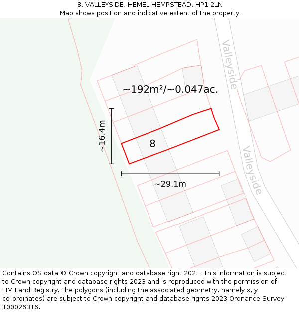 8, VALLEYSIDE, HEMEL HEMPSTEAD, HP1 2LN: Plot and title map