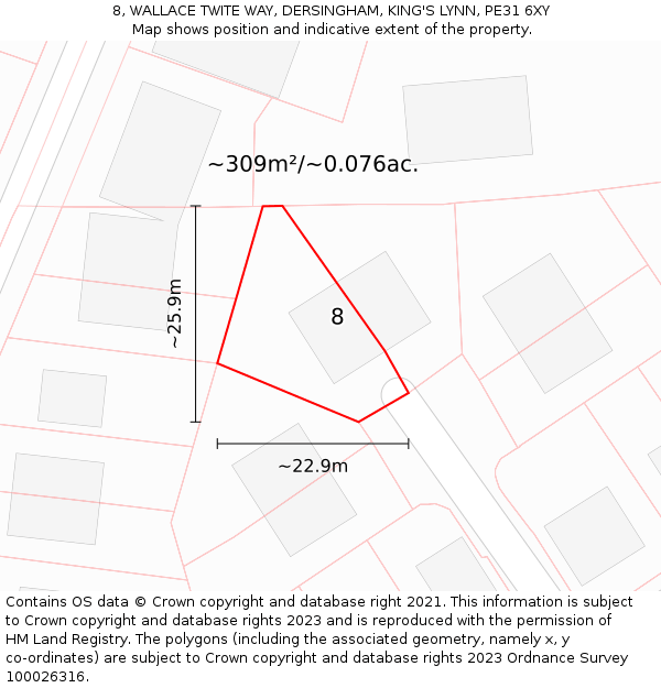 8, WALLACE TWITE WAY, DERSINGHAM, KING'S LYNN, PE31 6XY: Plot and title map
