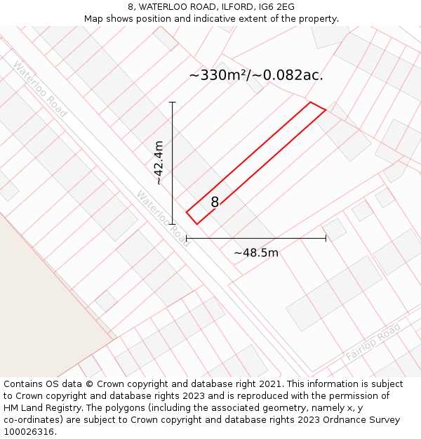8, WATERLOO ROAD, ILFORD, IG6 2EG: Plot and title map
