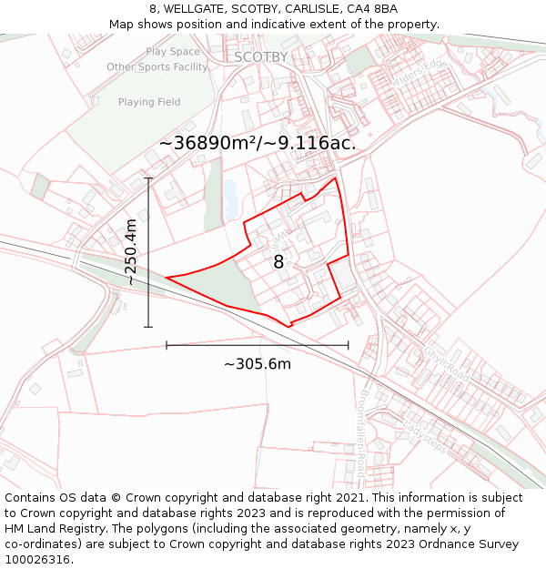 8, WELLGATE, SCOTBY, CARLISLE, CA4 8BA: Plot and title map