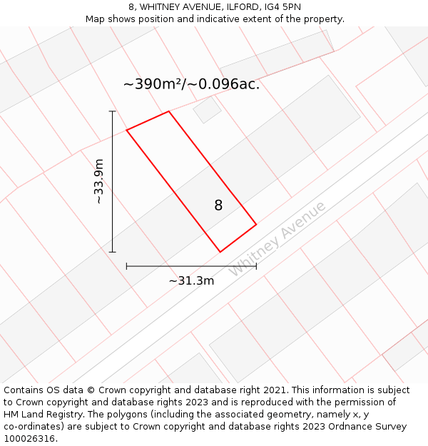 8, WHITNEY AVENUE, ILFORD, IG4 5PN: Plot and title map