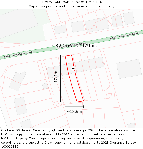 8, WICKHAM ROAD, CROYDON, CR0 8BA: Plot and title map