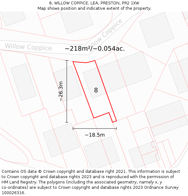 8, WILLOW COPPICE, LEA, PRESTON, PR2 1XW: Plot and title map