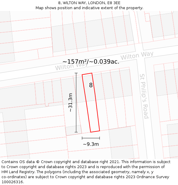 8, WILTON WAY, LONDON, E8 3EE: Plot and title map