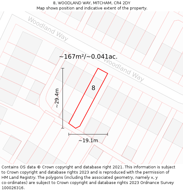 8, WOODLAND WAY, MITCHAM, CR4 2DY: Plot and title map