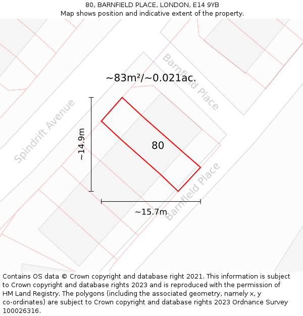 80, BARNFIELD PLACE, LONDON, E14 9YB: Plot and title map
