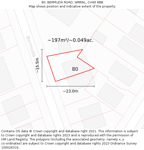 80, BERMUDA ROAD, WIRRAL, CH46 6BB: Plot and title map