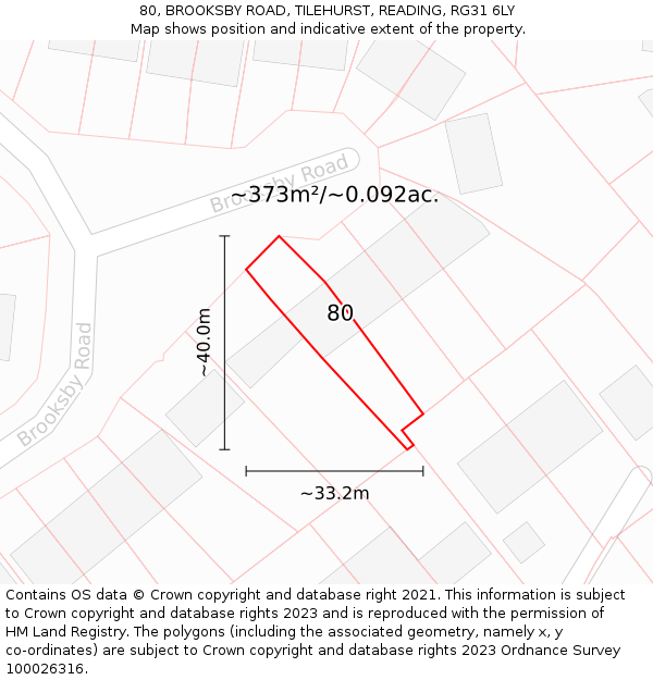80, BROOKSBY ROAD, TILEHURST, READING, RG31 6LY: Plot and title map