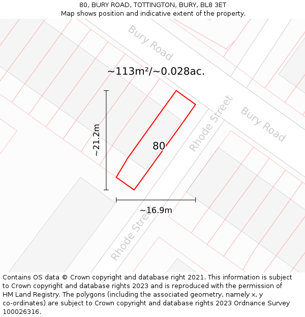 80, BURY ROAD, TOTTINGTON, BURY, BL8 3ET: Plot and title map