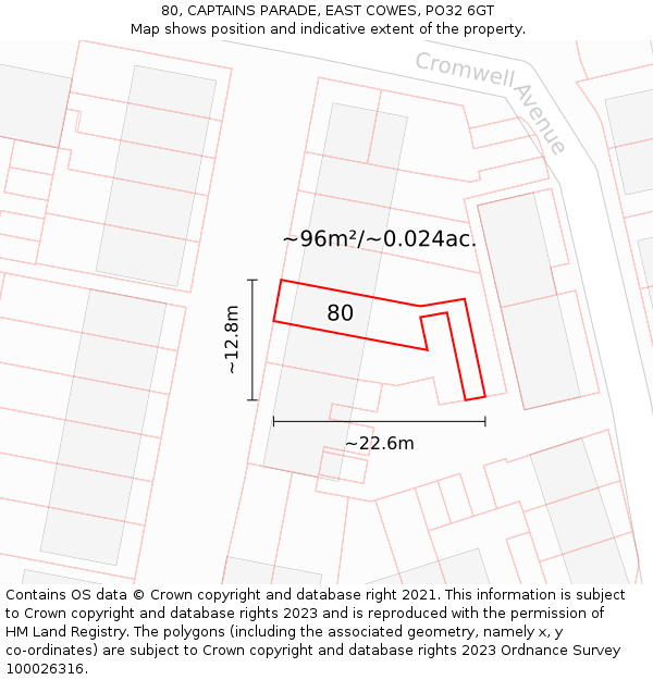80, CAPTAINS PARADE, EAST COWES, PO32 6GT: Plot and title map