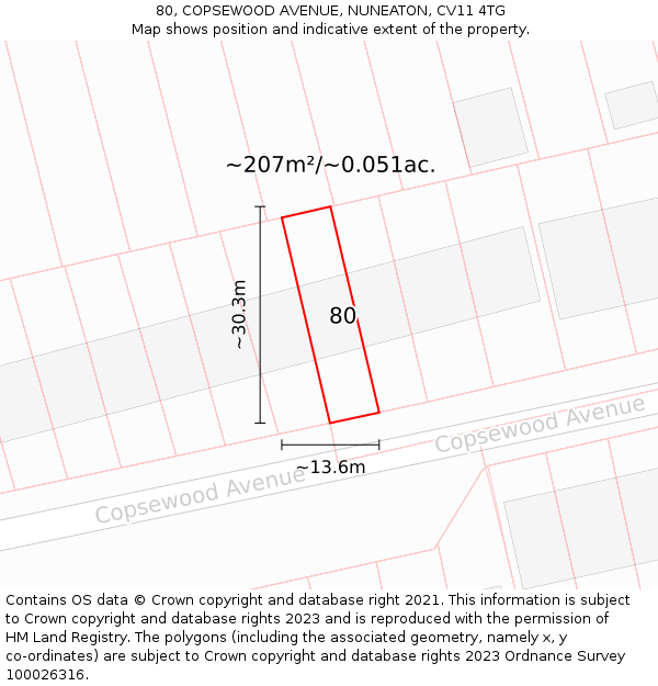 80, COPSEWOOD AVENUE, NUNEATON, CV11 4TG: Plot and title map