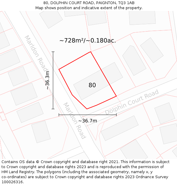 80, DOLPHIN COURT ROAD, PAIGNTON, TQ3 1AB: Plot and title map
