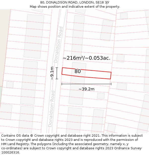 80, DONALDSON ROAD, LONDON, SE18 3JY: Plot and title map