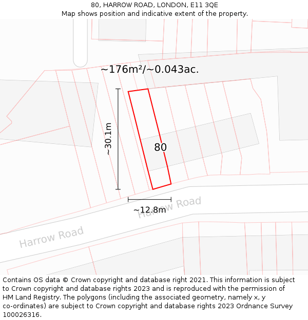 80, HARROW ROAD, LONDON, E11 3QE: Plot and title map