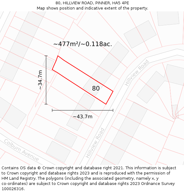 80, HILLVIEW ROAD, PINNER, HA5 4PE: Plot and title map