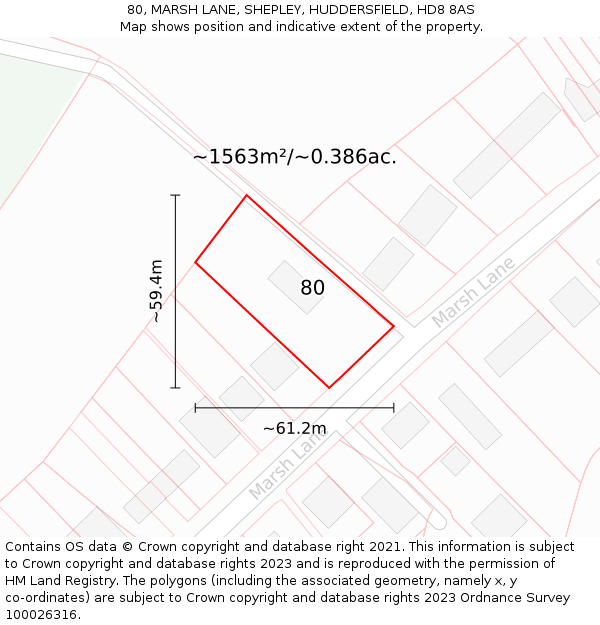 80, MARSH LANE, SHEPLEY, HUDDERSFIELD, HD8 8AS: Plot and title map