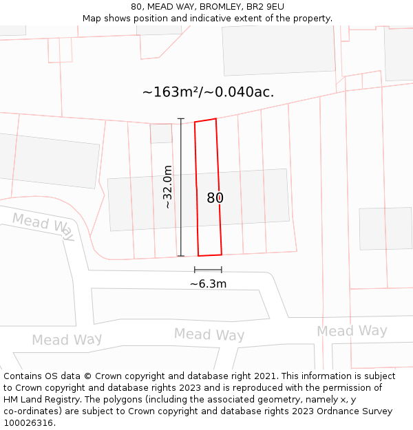 80, MEAD WAY, BROMLEY, BR2 9EU: Plot and title map