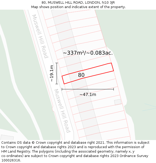 80, MUSWELL HILL ROAD, LONDON, N10 3JR: Plot and title map