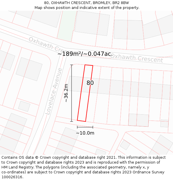 80, OXHAWTH CRESCENT, BROMLEY, BR2 8BW: Plot and title map