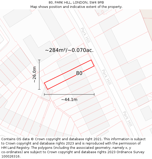 80, PARK HILL, LONDON, SW4 9PB: Plot and title map