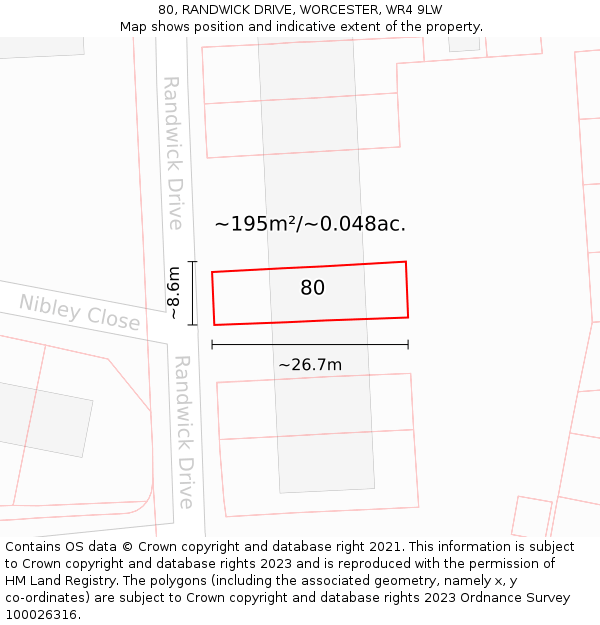 80, RANDWICK DRIVE, WORCESTER, WR4 9LW: Plot and title map