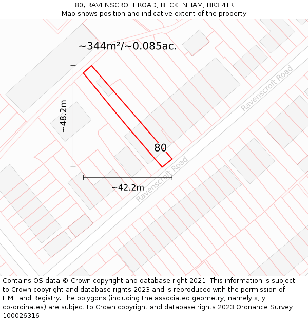 80, RAVENSCROFT ROAD, BECKENHAM, BR3 4TR: Plot and title map